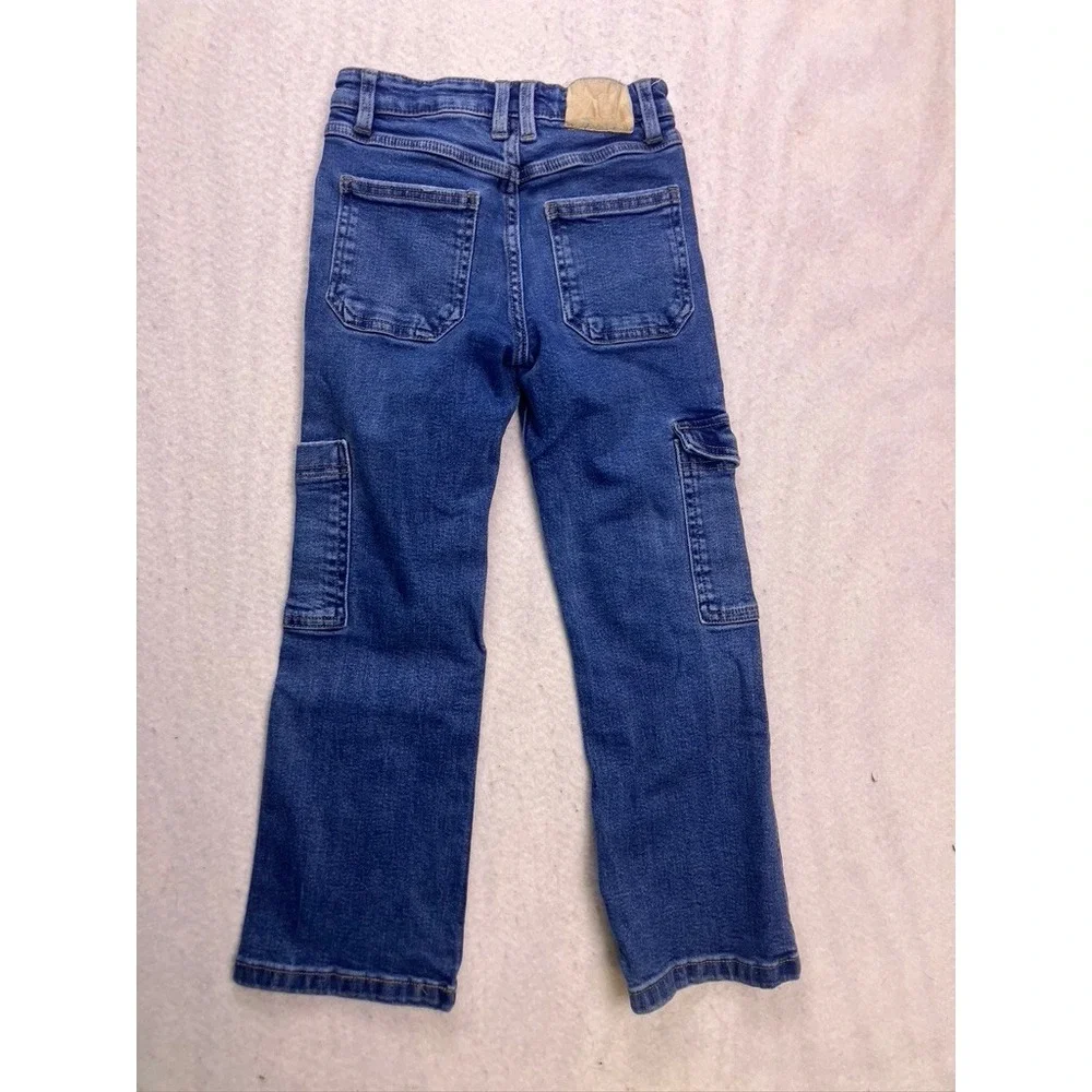 Zara Cargo Jeans‎ Kids Size 8 Blue Denim Straight Leg Utility Pants